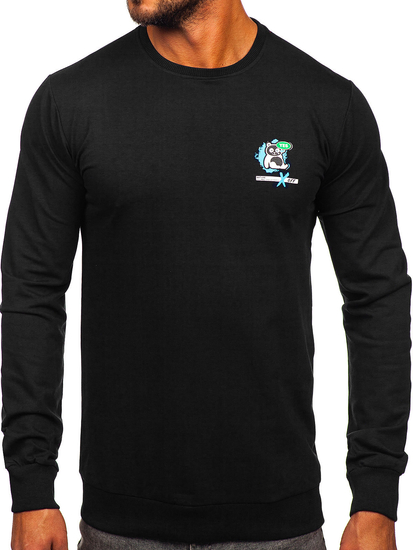 Sudadera sin capucha con impresión para hombre negro Bolf 8744