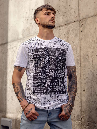 Camiseta de hombre de algodón blanca con estampado Bolf 1173A