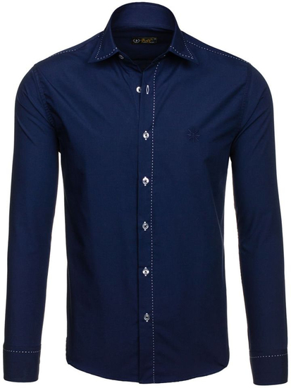 Camisa elegante de manga larga azul oscuro para hombre Bolf 4719