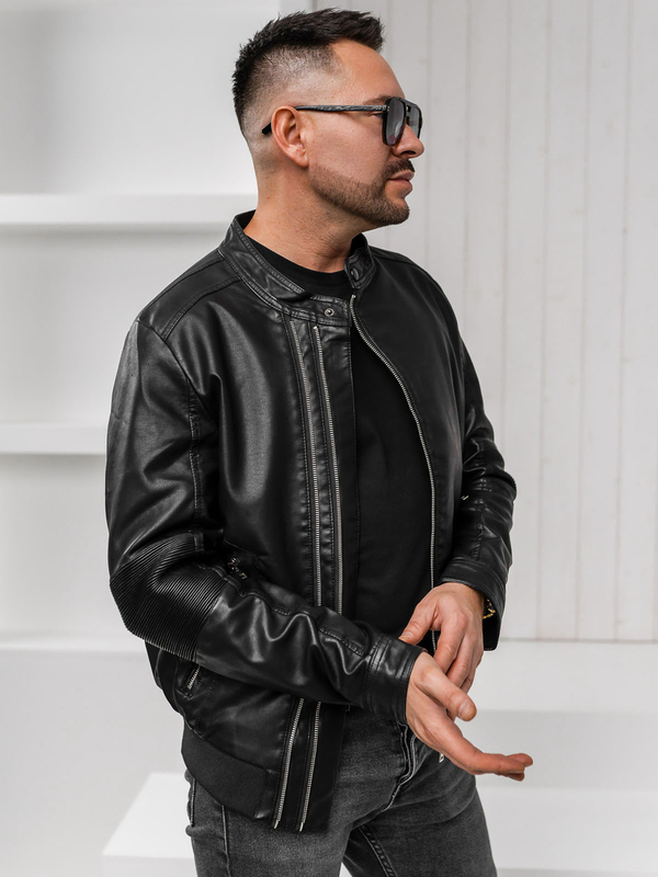Chaqueta de cuero para hombre negra Bolf 1073