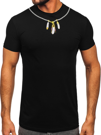 Camiseta de manga corta con impresión para hombre negro Bolf MT3051
