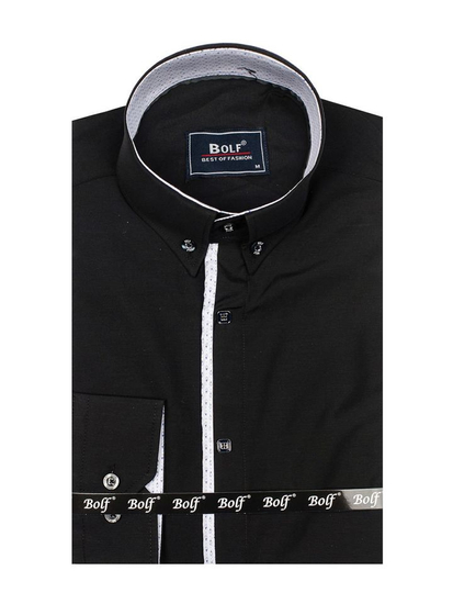 Camisa de manga larga elegante para hombre negra Bolf 7722