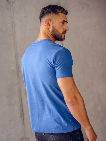 Camiseta azul lisa con cuello en V para hombre Bolf 192131A