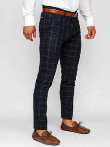 Pantalón chino de cuadros para hombre azul oscuro Bolf 0050