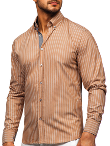 Camisa a rayas con manga larga para hombre color marrón Bolf 20731-1