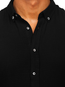 Camisa muselina de manga larga para hombre negro Bolf 22746