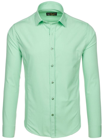 Camisa elegante verde menta de manga larga para hombre Bolf 1703
