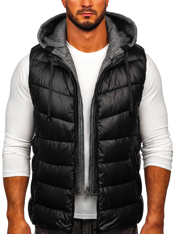 Chaleco para hombre con capucha color negro Bolf 2909