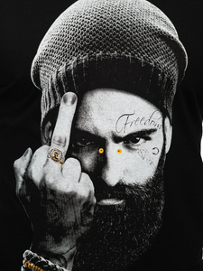 Camiseta de manga corta con estampado para hombre negro Bolf 142175