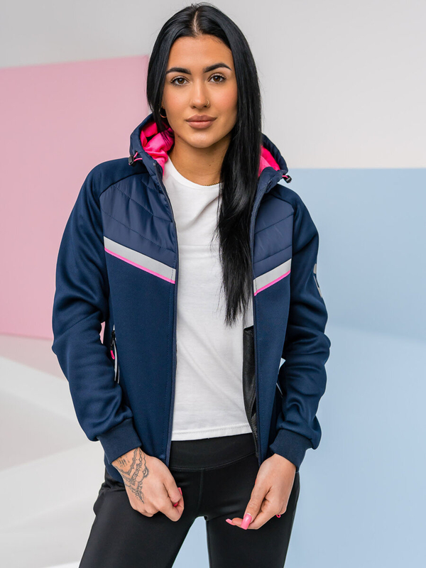 Chaqueta acolchada de entretiempo para mujer con capucha color azul oscuro Denley KSW4012