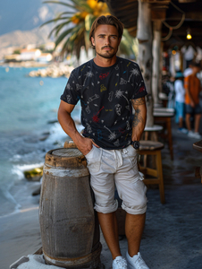 Camiseta de hombre de algodón negra con estampado Bolf 1150A2