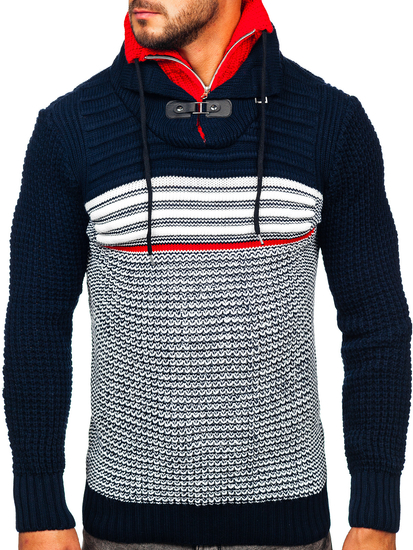 Suéter grueso con cuello alto para hombre color negro y rojo Bolf 2026