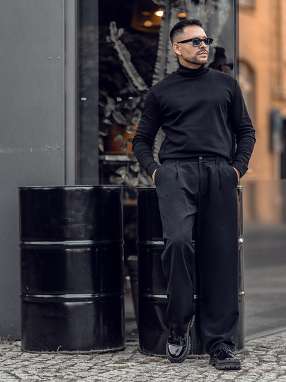 Camiseta básica de cuello alto de algodón para hombre negra Bolf 535A