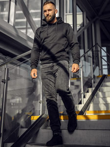 Sudadera de hombre tipo canguro con capucha negra Bolf 2009A4