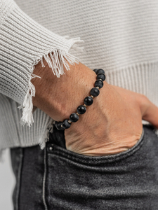 Pulsera de cuentas en elástico para hombre negro Bolf TT4904
