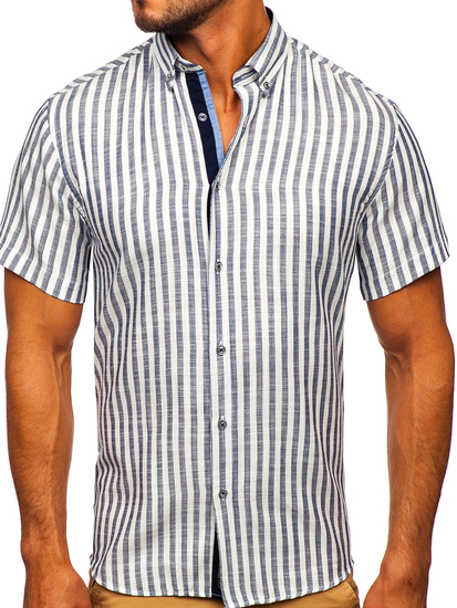 Camiseta a manga corta a cuadros para hombre color azul oscuro Bolf 21500