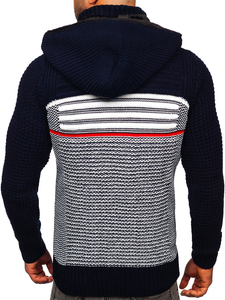 Suéter-chaqueta abierto grueso con capucha para hombre color azul oscuro Bolf 2048