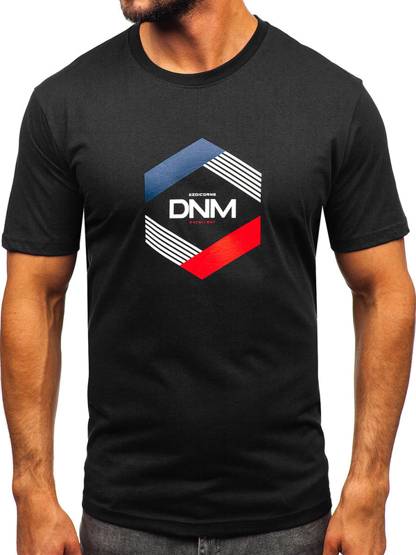 Camiseta algodón de manga corta con impresión para hombre negro Bolf 14741