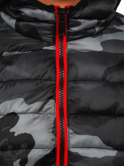 Chaqueta deportiva de entretiempo camuflaje para hombre negro y rojo Bolf SM83