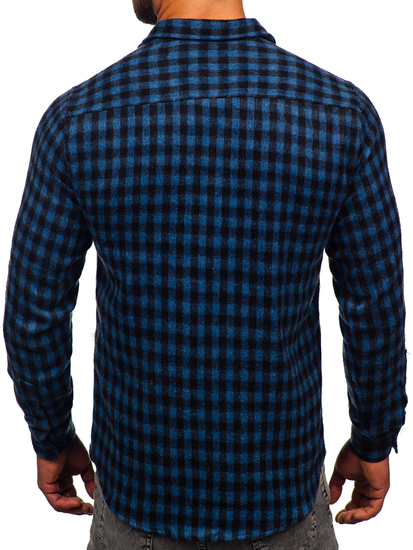 Camisa franela a cuadros de manga larga para hombre azul oscuro Bolf 22701
