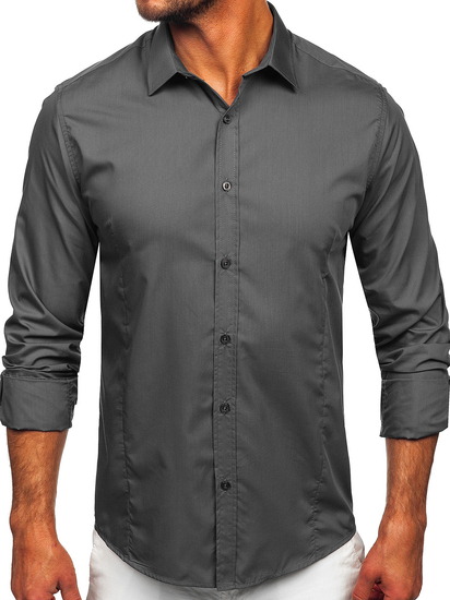 Camisa elegante de manga larga para hombre grafito claro Bolf 1703