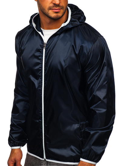Chaqueta cortavientos de entretiempo con capucha para hombre azul oscuro BOLF 5060
