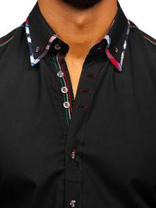 Camisa elegante de manga larga negra para hombre Bolf 3701
