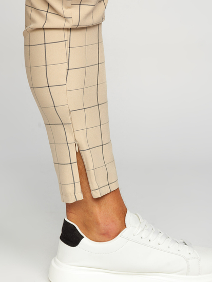 Pantalón chino de cuadros para hombre beige Bolf 0060