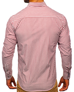 Camisa de hombre a rayas con manga larga color burdeos Bolf 20704