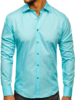 Camisa elegante verde claro de manga larga para hombre Bolf 1703