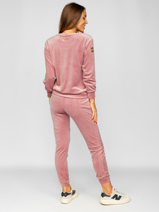 Chándal velour de dos piezas para mujer rosa pastel Bolf 8129