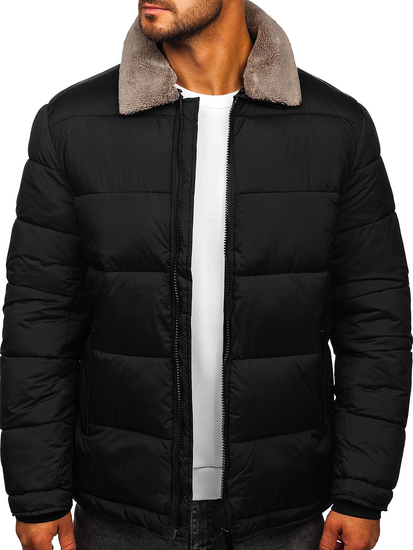 Chaqueta de invierno acolchada para hombre con pelo negro Bolf 31M5010