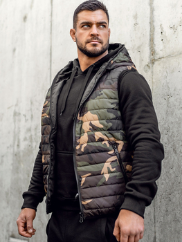 Chaleco acolchado con capucha de camuflaje para hombre caqui Bolf 7106A