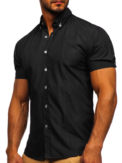 Camisa elegante de manga corta para hombre negro Bolf 5535