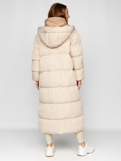 Chaqueta larga acolchada de invierno abrigo con capucha para mujer beige Bolf R6702