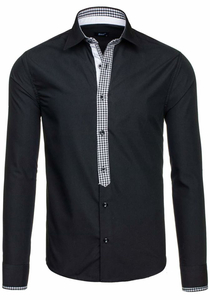 Camisa elegante de manga larga para hombre negro Bolf 6873