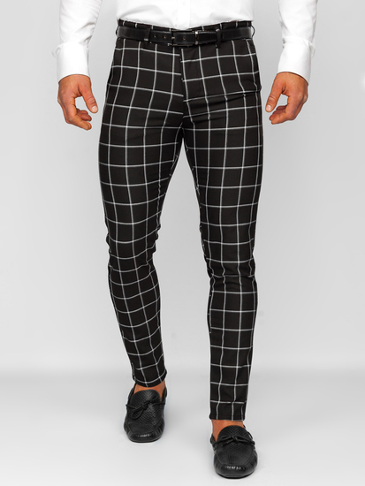 Pantalón chino de tela a cuadros para hombre negro Bolf 0046
