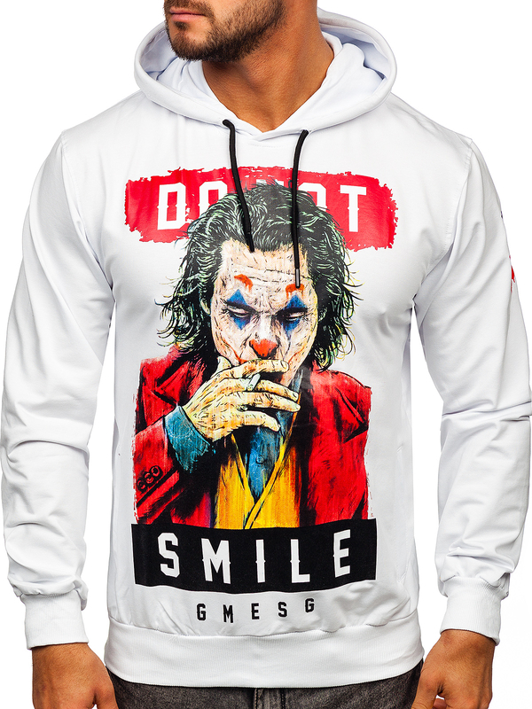 Sudadera con capucha e impresión para hombre blanco Bolf 6384