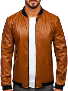 Chaqueta bomber de cuero para hombre marrón Bolf 6803A