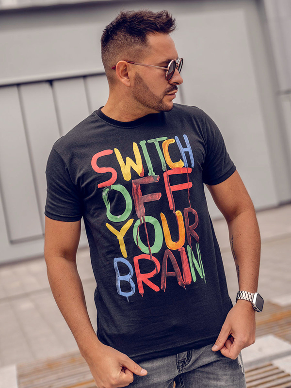 Camiseta negra de algodón con estampado para hombre Bolf 1181A
