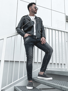 Chaqueta ramonera de cuero para hombre negro Bolf 0006-A