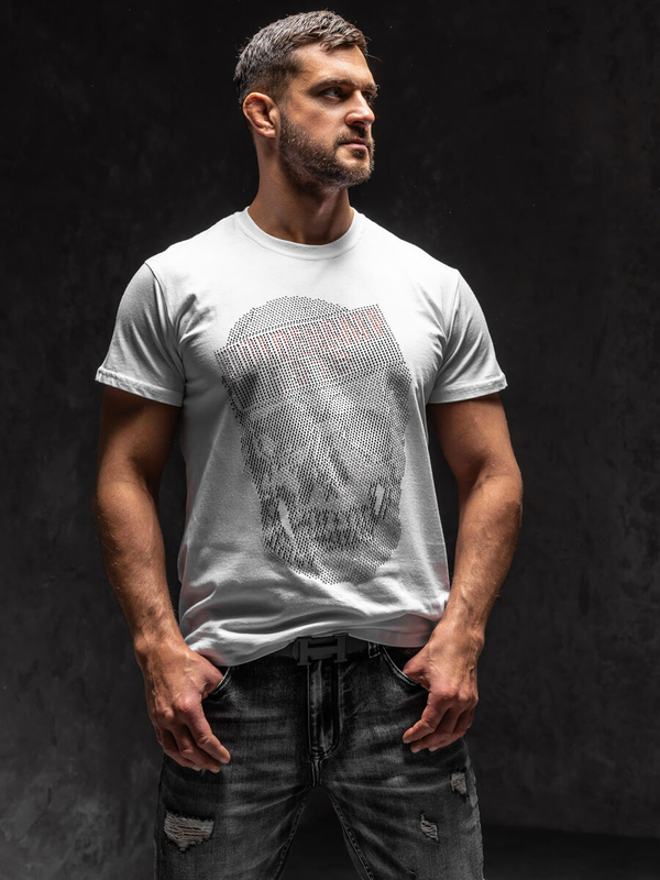 Camiseta de manga corta con estampado para hombre blanco Bolf KS2108