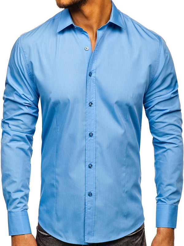 Camisa elegante azul claro de manga larga para hombre Bolf 1703