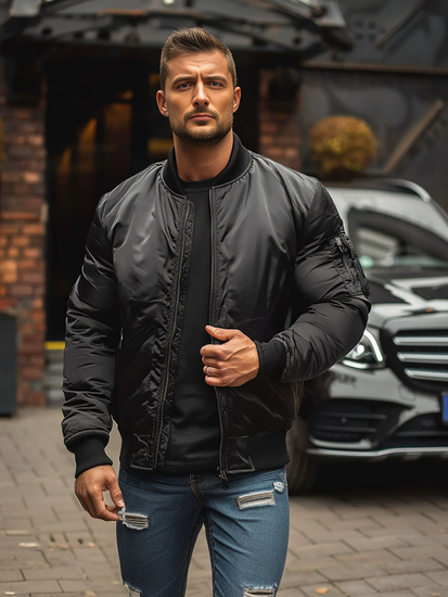 Chaqueta bomber de entretiempo para hombre negro Bolf AK95A