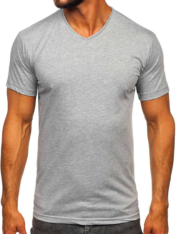 Camiseta gris lisa con cuello en V para hombre Bolf 192131