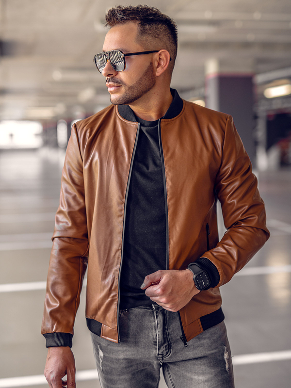 Chaqueta bomber de cuero para hombre marrón Bolf 6803B