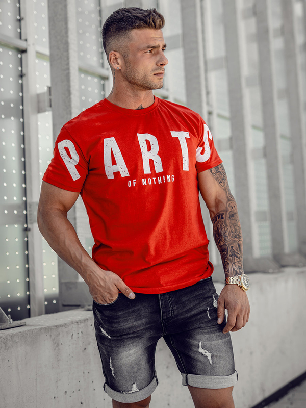 Camiseta roja de algodón con estampado para hombre Bolf 1180A