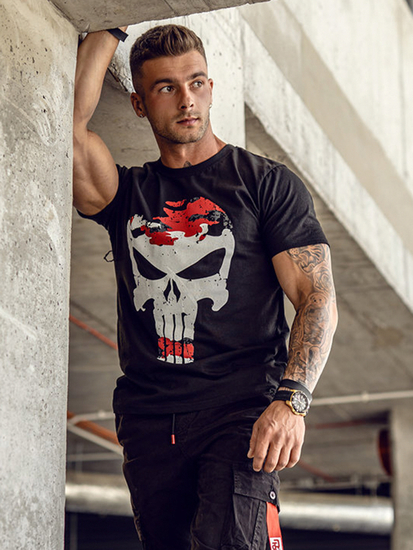 Camiseta estampada de hombre negra y roja Bolf 2098A