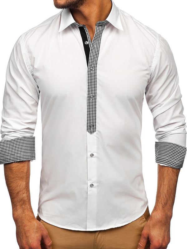 Camisa elegante de manga larga para hombre blanco Bolf 6873