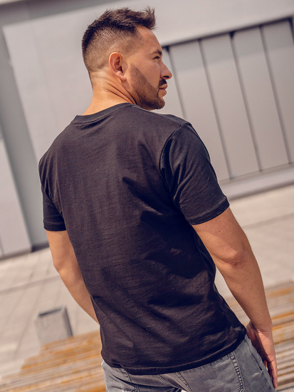 Camiseta negra de algodón con estampado para hombre Bolf KS1997